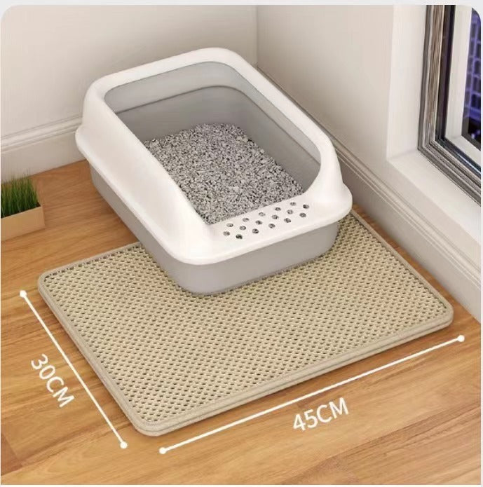 Cat Litter Mat Double Layer Filter Anti-bring Out in beige, designed for easy clean-up and durability for your cat.