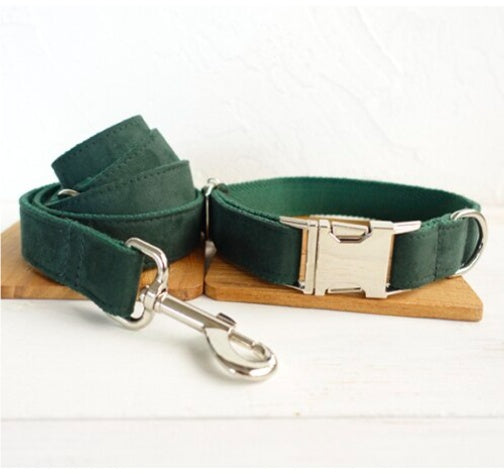 Dog Bow Tie Collar and Leash (Green)