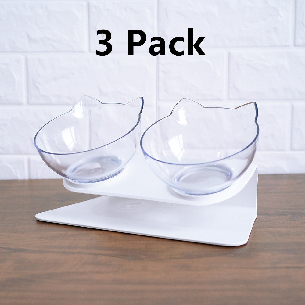 Transparent cat food bowl set with cute cat head design, perfect for pets. Easy to clean and eco-friendly.