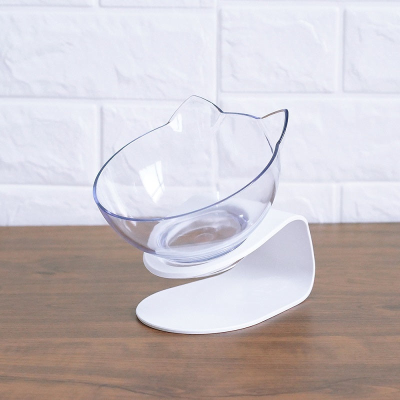 Transparent Cat Food Bowl designed with a cute cat head shape, easy to clean and perfect for pets.