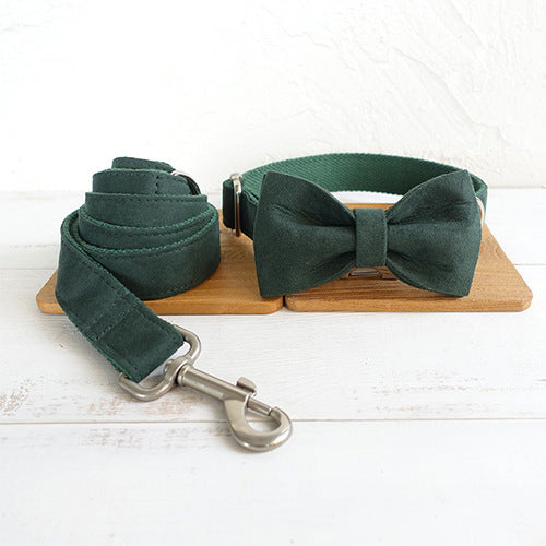 Dog Bow Tie Collar and Leash (Green)