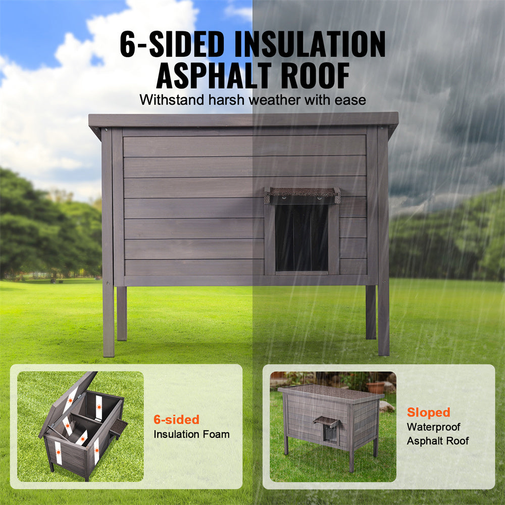 Outdoor Cat House With Roof features a waterproof design and PVC door flaps for weather protection at [Store Name].