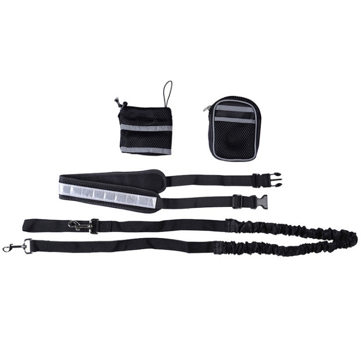 Adjustable Hands-Free Dog Leash set in black, perfect for active outings with your dog. Features stretchy nylon design.