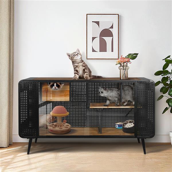 55" Spacious Cat House With Tempered Glass