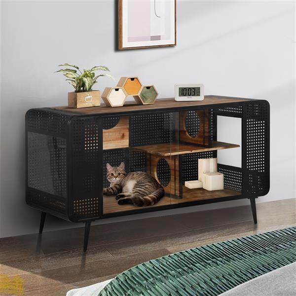 55" Spacious Cat House With Tempered Glass