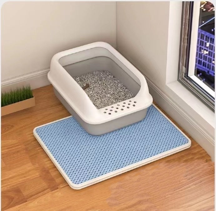 Cat Litter Mat Double Layer Filter Anti-bring Out in blue, perfect for keeping your space clean and stain-free.