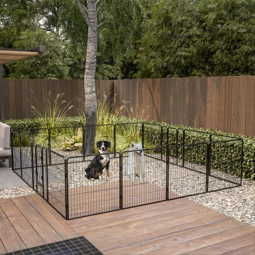 Durable Dog Pen Outdoor 32" Height Foldable Metal Dog Playpen offers a safe space for pets in your yard.