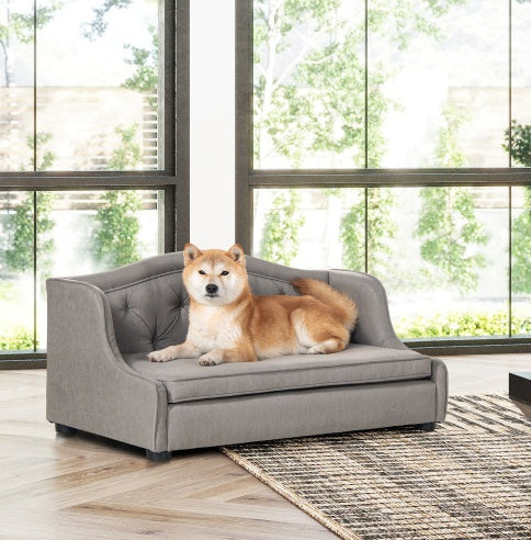 Stylish Tufted Wingback Pet Sofa Bed in Uptown Gray, perfect for your pet's comfort and elegance. Ideal for any home.