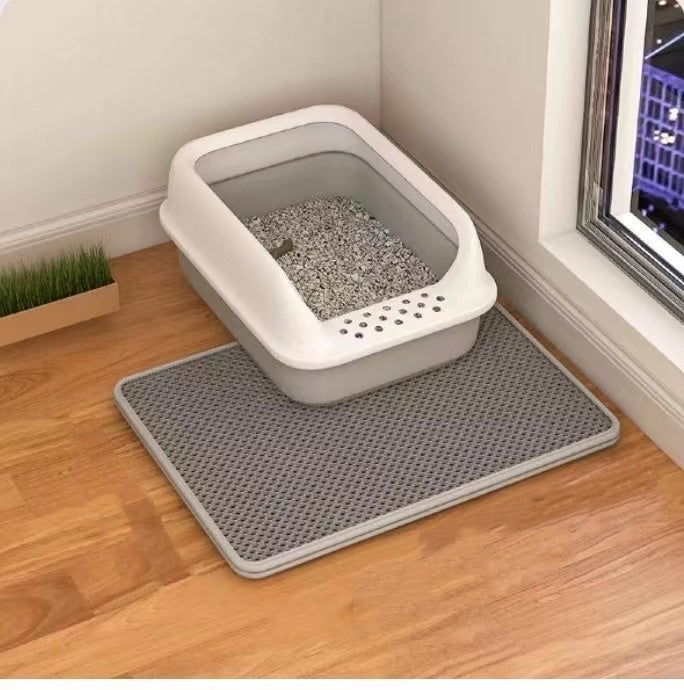 Cat Litter Mat Double Layer Filter Anti-bring Out in gray, designed to keep spaces clean for your feline friend.