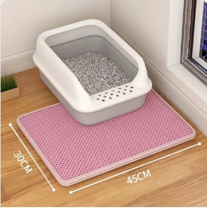 Cat Litter Mat Double Layer Filter Anti-bring Out in pink, designed for easy cleaning and stain resistance.