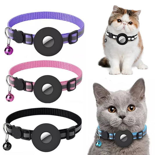 Stylish Reflective AirTag Cat Collar in various colors, perfect for keeping your cat safe and visible.