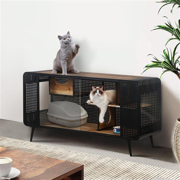 55" Spacious Cat House With Tempered Glass