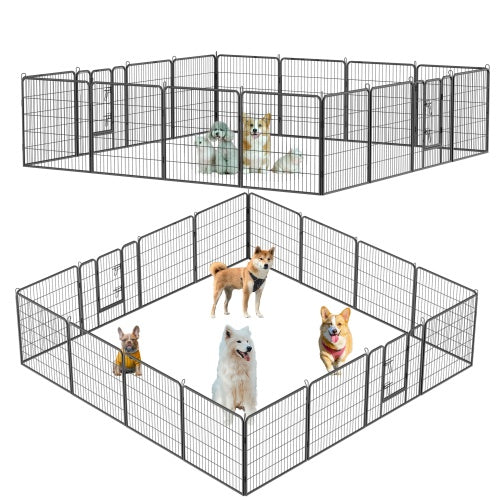 Durable Dog Pen Outdoor 32" Height Foldable Metal Dog Playpen in black, perfect for your pets' safe playtime.