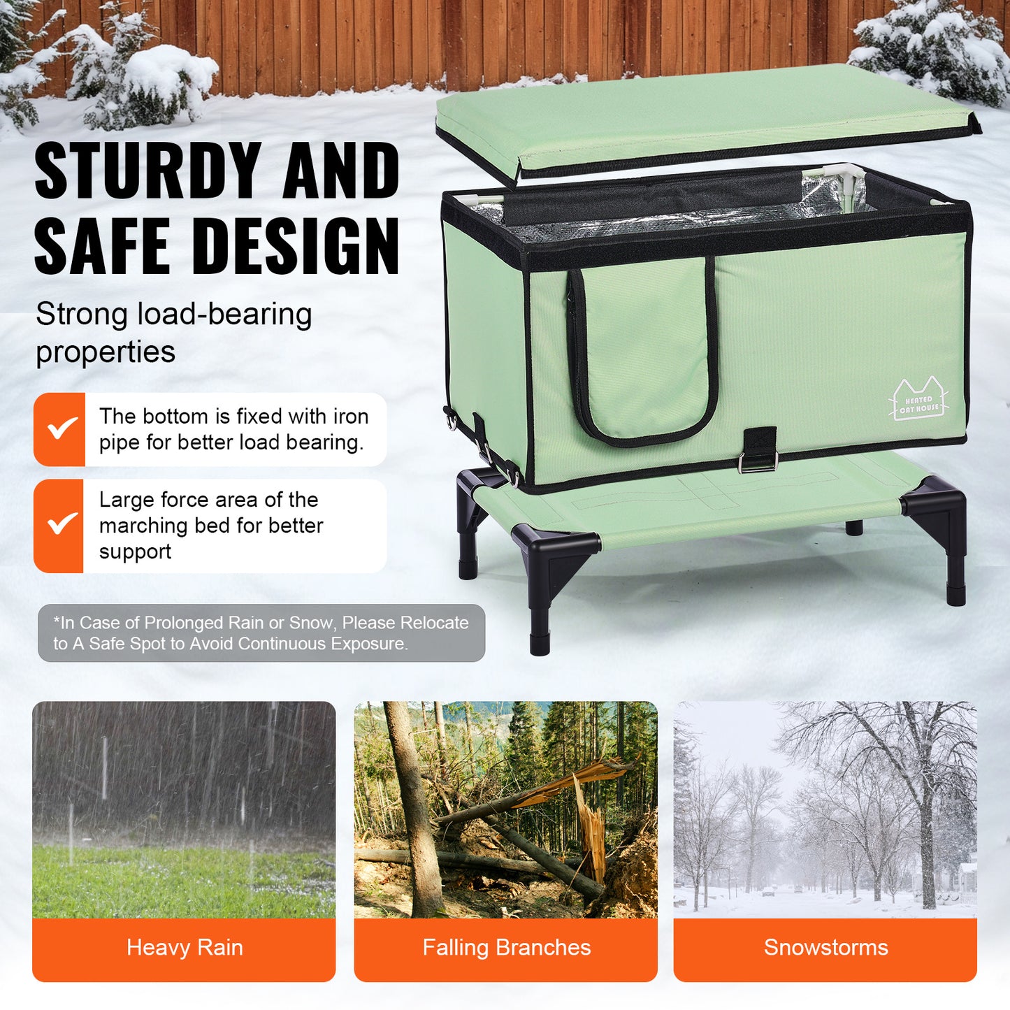 Elevated Heated Cat House designed for safety and warmth, perfect for outdoor use in harsh weather conditions.