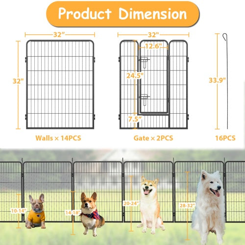 Durable Dog Pen Outdoor 32" Height Foldable Metal Dog Playpen in black, perfect for safe pet playtime.