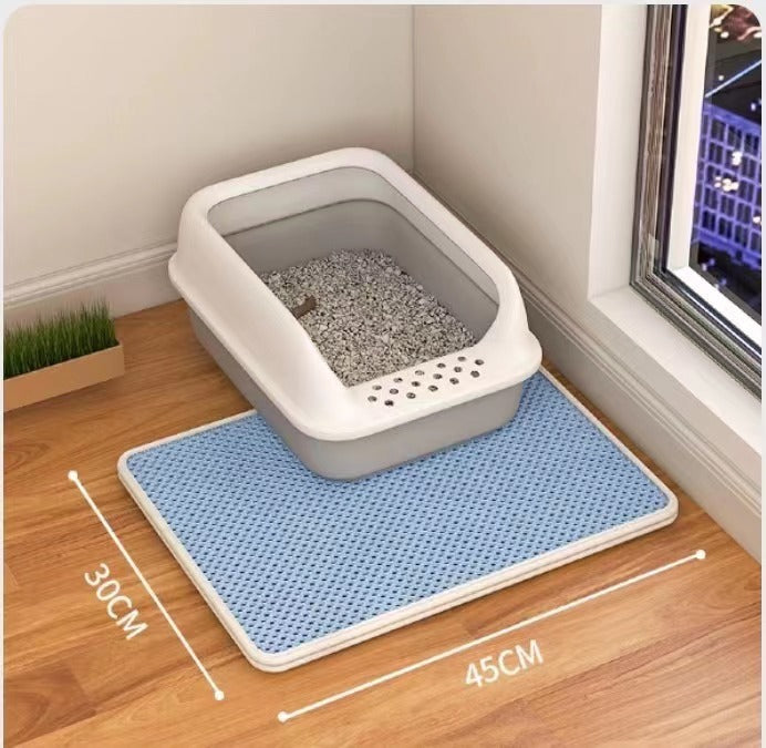 Cat Litter Mat Double Layer Filter Anti-bring Out in blue, perfect for keeping spaces clean and stain-free.